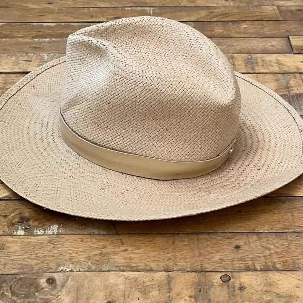 Janessa Leoné Women's Size Medium Beige Straw Simone Fedora Hat